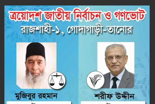 রাজশাহী-১ গোদাগাড়ী-তানোরে মুজিবুর রহমান (ধানের শীষ) 774 ভোট বেশি পেয়ে বিজয়ী।